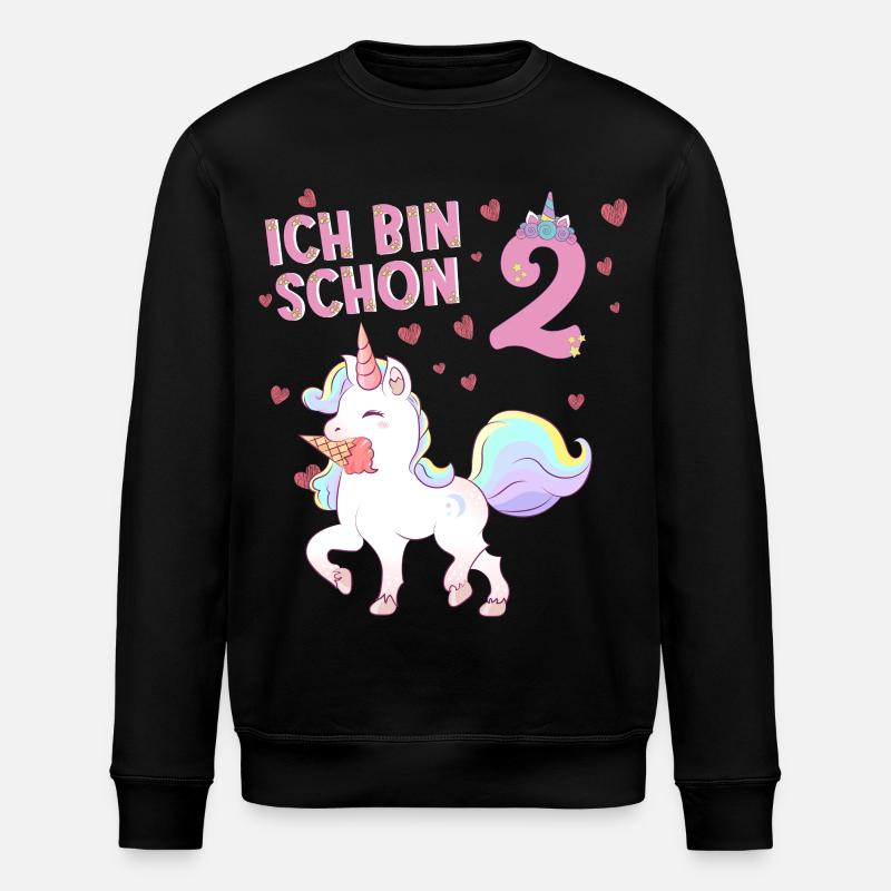ich bin schon 2 Einhorn  - Stanley/Stella Unisex Bio-Sweatshirt ROLLER - Schwarz