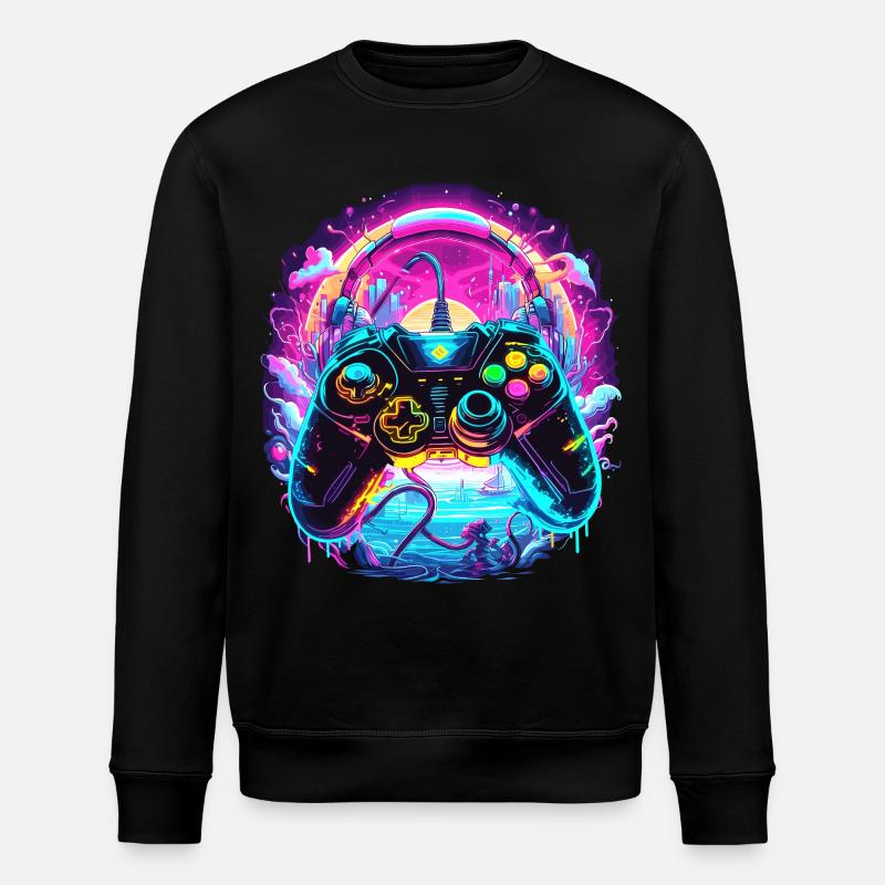 Synthwave Gamer Controller Fantasie Retro Gaming - Stanley/Stella Unisex Bio-Sweatshirt ROLLER - Schwarz