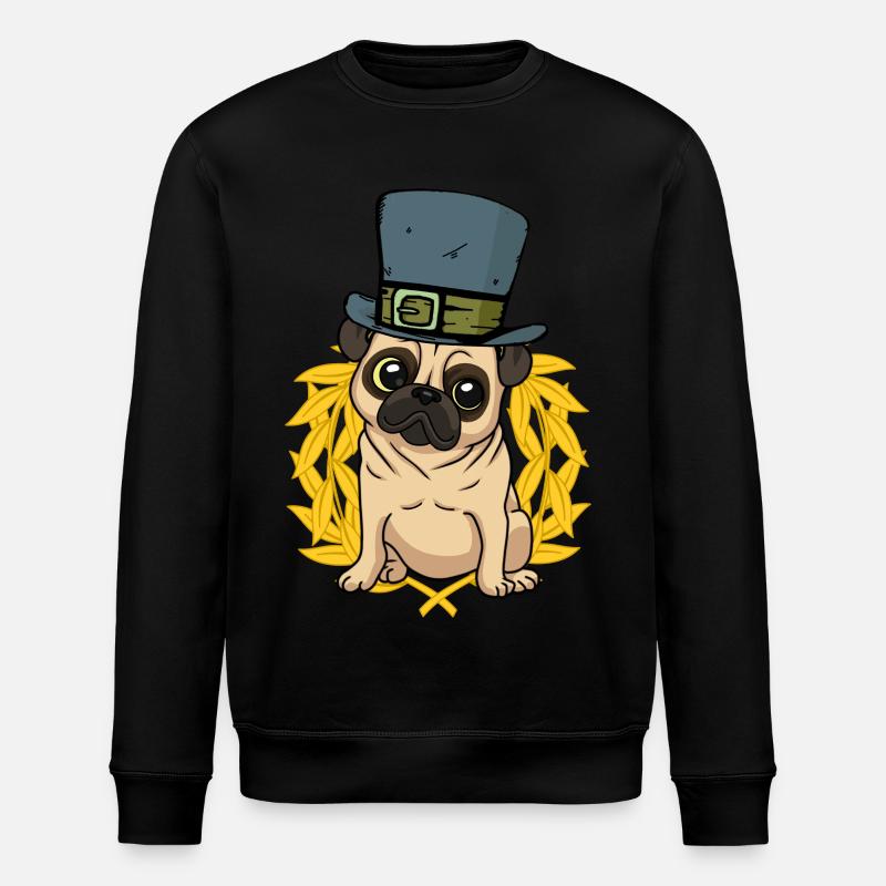 Dog Pug Hat Laurel Wreath - Stanley/Stella ROLLER Unisex Organic Sweatshirt - black