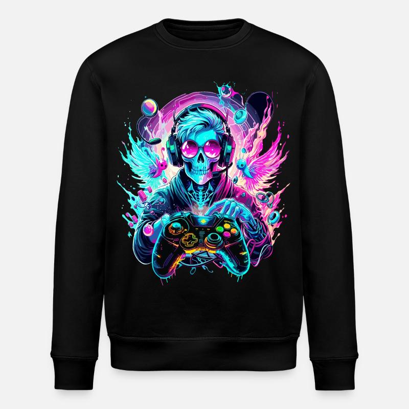 Synthwave Skull Gaming Controller Art - Stanley/Stella Unisex Bio-Sweatshirt ROLLER - Schwarz