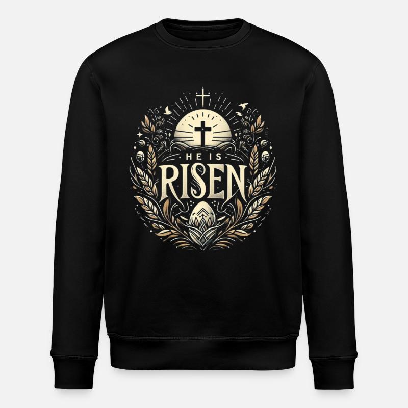 He is Risen Cross & Light - Stanley/Stella ROLLER Unisex Organic Sweatshirt - black