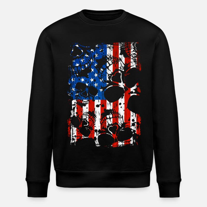 Skull USA Pride - Stanley/Stella ROLLER Unisex Organic Sweatshirt - black