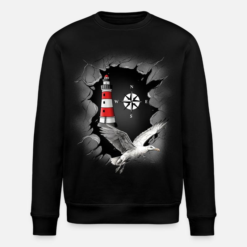 Seagull Lighthouse Compass Maritime Ahoy - Stanley/Stella ROLLER Unisex Organic Sweatshirt - black