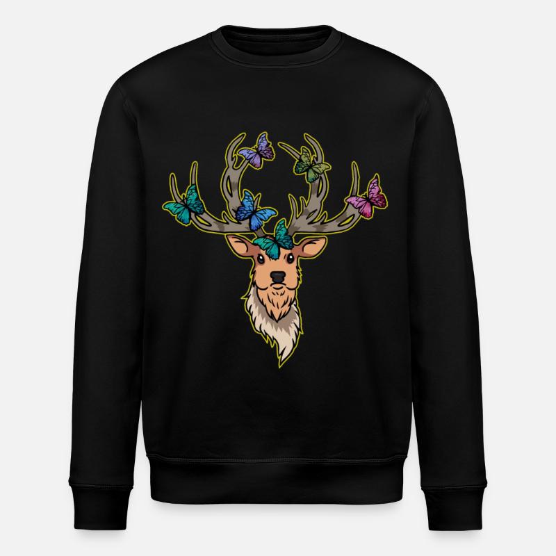 Deer Butterflies Deer Head Spring - Stanley/Stella ROLLER Unisex Organic Sweatshirt - black