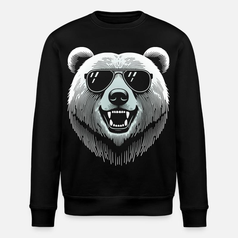 Cooler Bärenkopf mit Sonnenbrille - Stanley/Stella Unisex Bio-Sweatshirt ROLLER - Schwarz