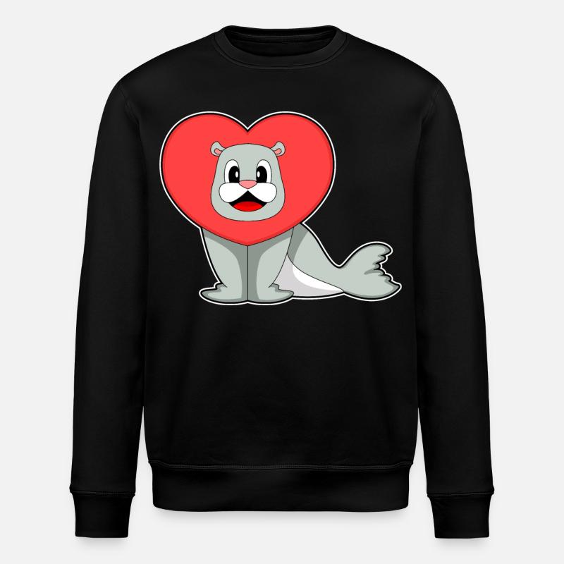 Seehund Herz - Stanley/Stella Unisex Bio-Sweatshirt ROLLER - Schwarz