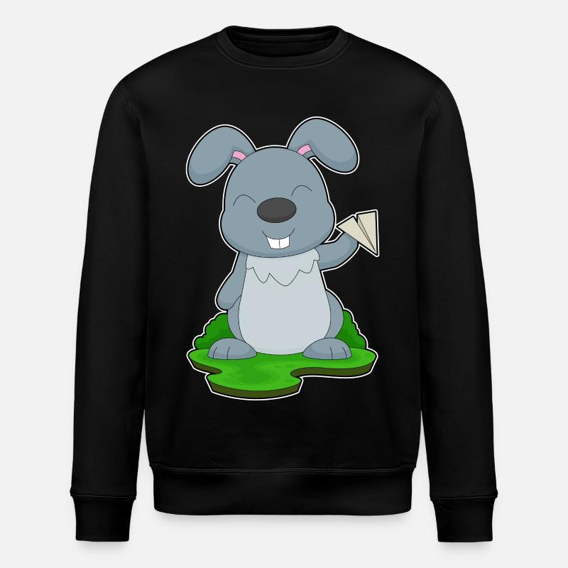 Rabbit Paper Airplane - Stanley/Stella ROLLER Unisex Organic Sweatshirt - black