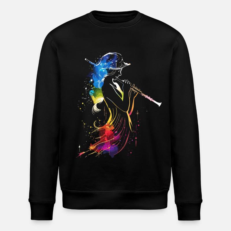 Flute player Retrowave - Stanley/Stella ROLLER Unisex Organic Sweatshirt - black
