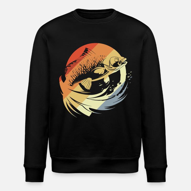 Fish Graphic Retro Look - Stanley/Stella ROLLER Unisex Organic Sweatshirt - black