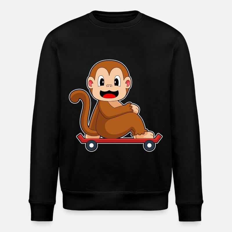 Monkey Skater Skateboard - Stanley/Stella ROLLER Unisex Organic Sweatshirt - black