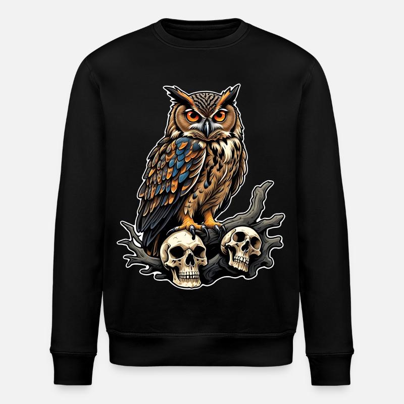 Owl sitting on sculls - Stanley/Stella ROLLER Unisex Organic Sweatshirt - black