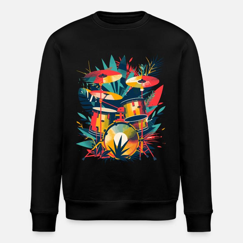 Drum Set Illustration - Stanley/Stella ROLLER Unisex Organic Sweatshirt - black