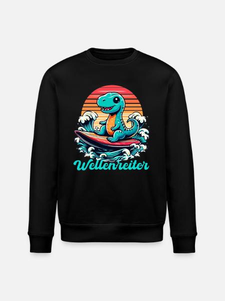 Cute T-Rex Surfer Surfing Gift - Stanley/Stella ROLLER Unisex Organic Sweatshirt - black