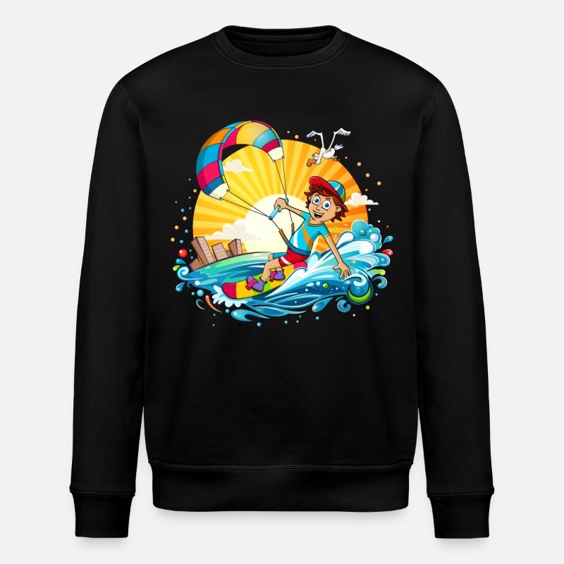 Bunte Illustration eines Kitesurfers - Stanley/Stella Unisex Bio-Sweatshirt ROLLER - Schwarz