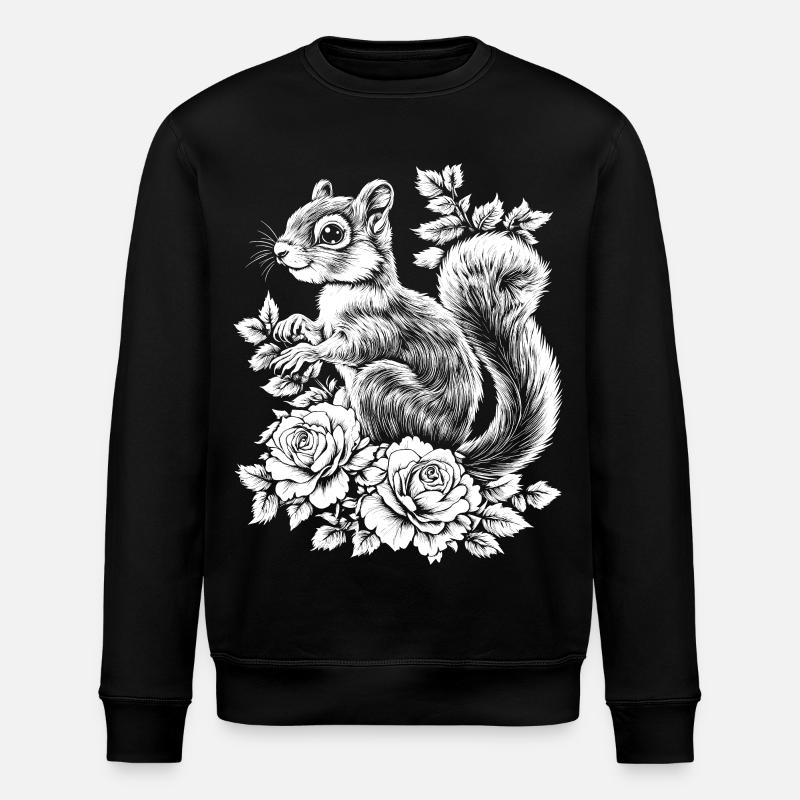 Hörnchen Rose Blumen Ästhetik Eichhörnchen - Stanley/Stella Unisex Bio-Sweatshirt ROLLER - Schwarz
