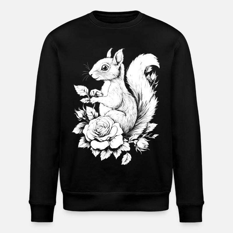 Eichhörnchen Blumen Rose Ästhetik Hörnchen - Stanley/Stella Unisex Bio-Sweatshirt ROLLER - Schwarz