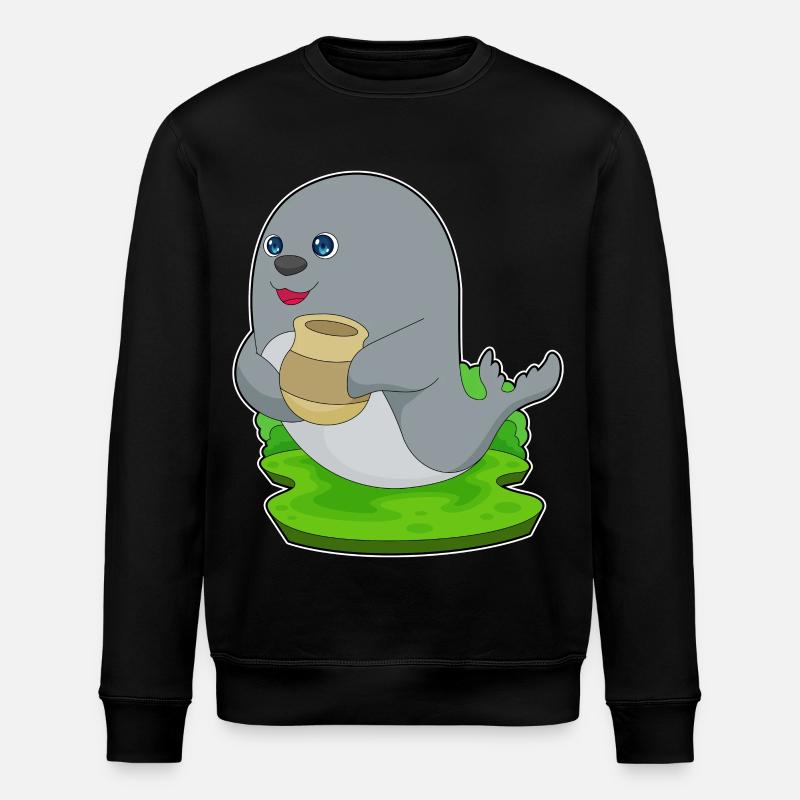 Seehund Vase - Stanley/Stella Unisex Bio-Sweatshirt ROLLER - Schwarz