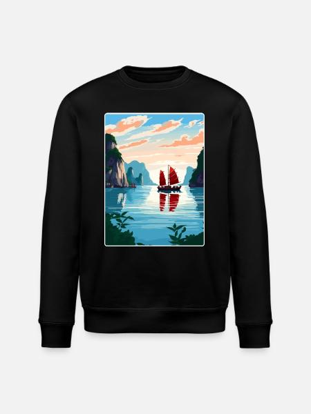 Ha Long Bay Vietnam Islands Travel Poster Souvenir - Stanley/Stella ROLLER Unisex Organic Sweatshirt - black