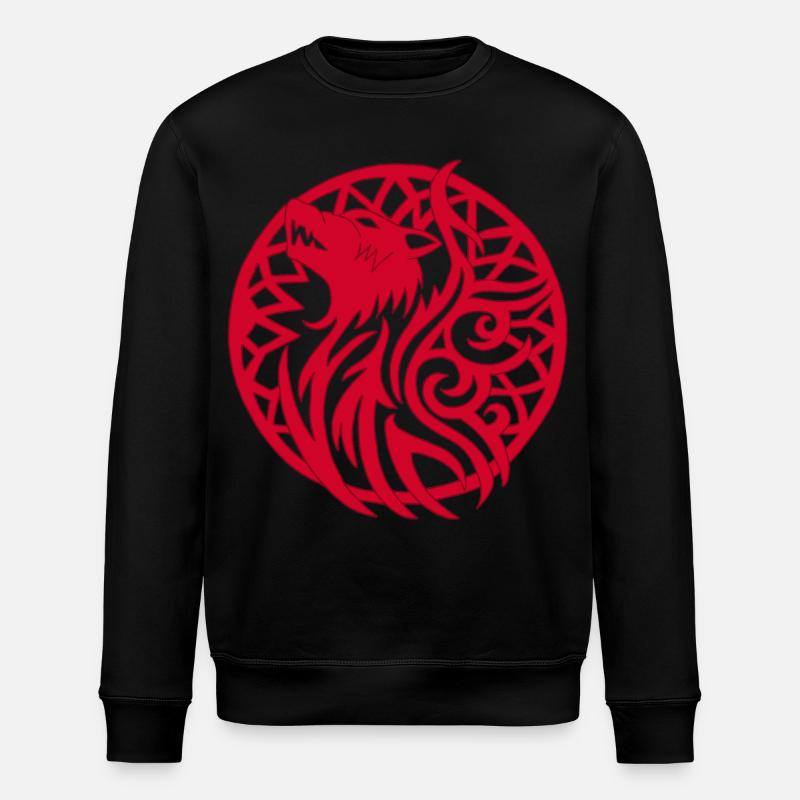 Roter Wolf und Glücksbringer - Stanley/Stella Unisex Bio-Sweatshirt ROLLER - Schwarz