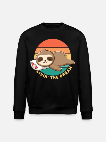 Funny Happy Lazy Sleeping Sloth Livin' the Dream - Stanley/Stella ROLLER Unisex Organic Sweatshirt - black