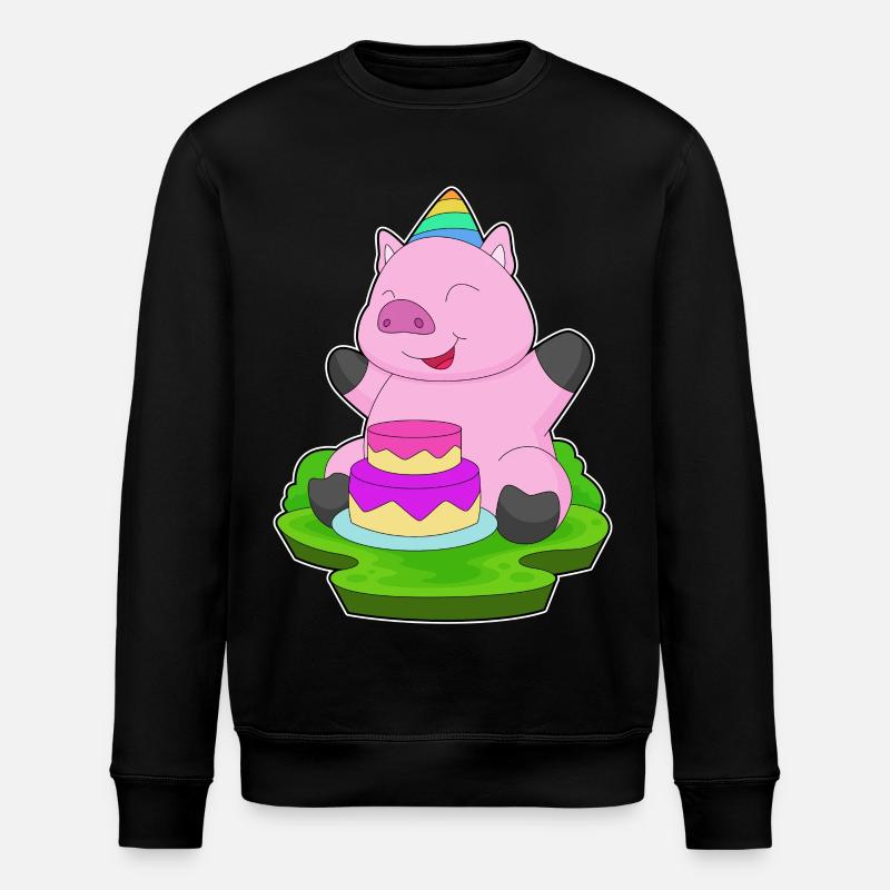 Pig Birthday Cake - Stanley/Stella ROLLER Unisex Organic Sweatshirt - black