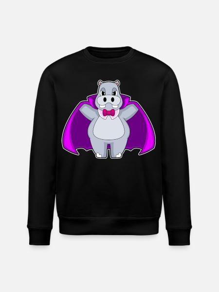 Hippopotamus Halloween Vampire - Stanley/Stella ROLLER Unisex Organic Sweatshirt - black