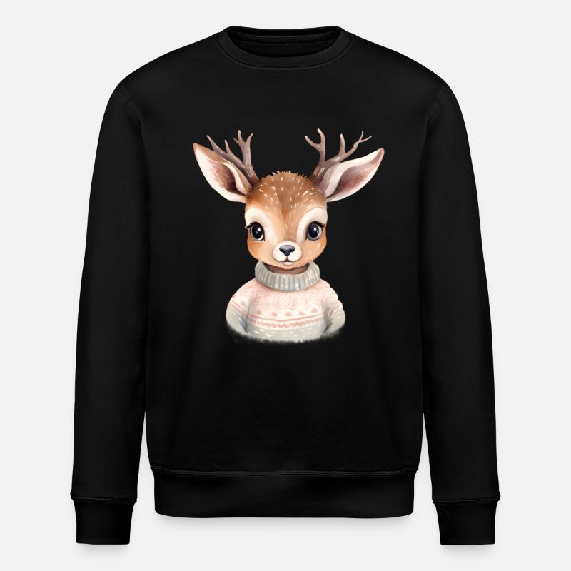 Kuscheliges Reh im Winterpullover - Stanley/Stella Unisex Bio-Sweatshirt ROLLER - Schwarz