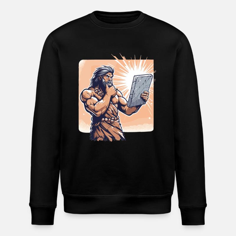 Idea Idea Caveman Stone Tablet Gift - Stanley/Stella ROLLER Unisex Organic Sweatshirt - black