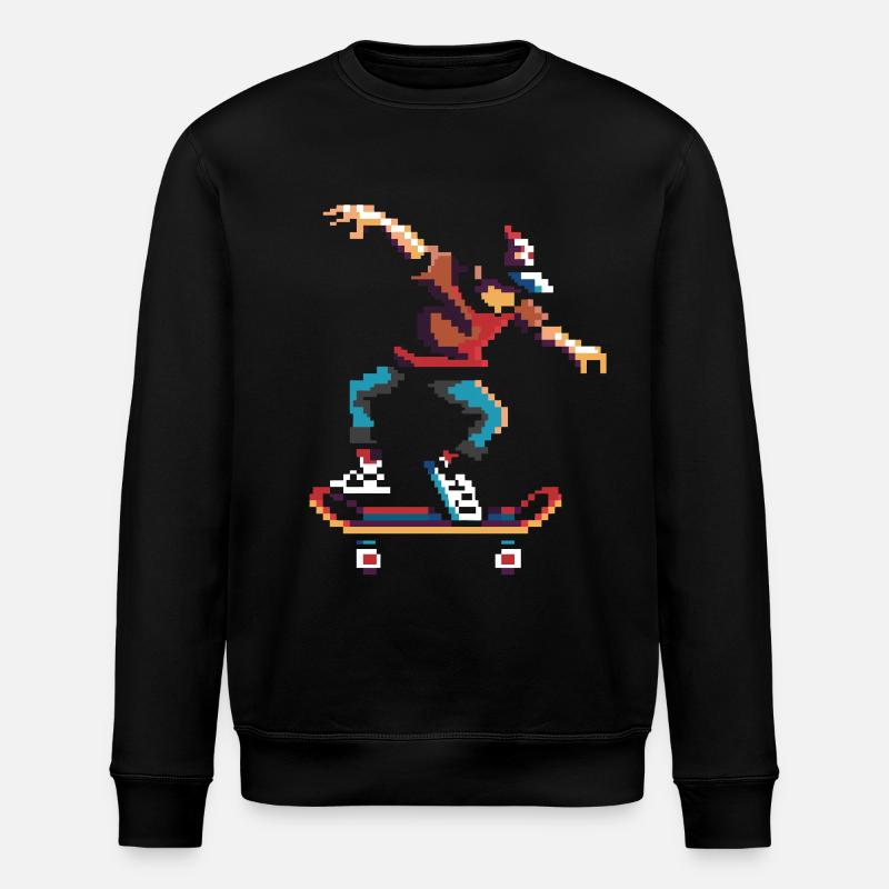 Skateboarder Pixel Kunst - Stanley/Stella Unisex Bio-Sweatshirt ROLLER - Schwarz