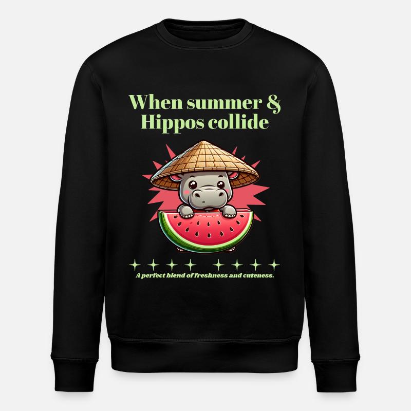 Nilpferd mit Wassermelone - Stanley/Stella Unisex Bio-Sweatshirt ROLLER - Schwarz