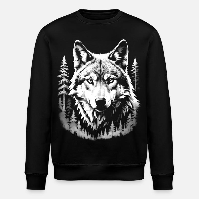 Wolf, Wald - Stanley/Stella Unisex Bio-Sweatshirt ROLLER - Schwarz