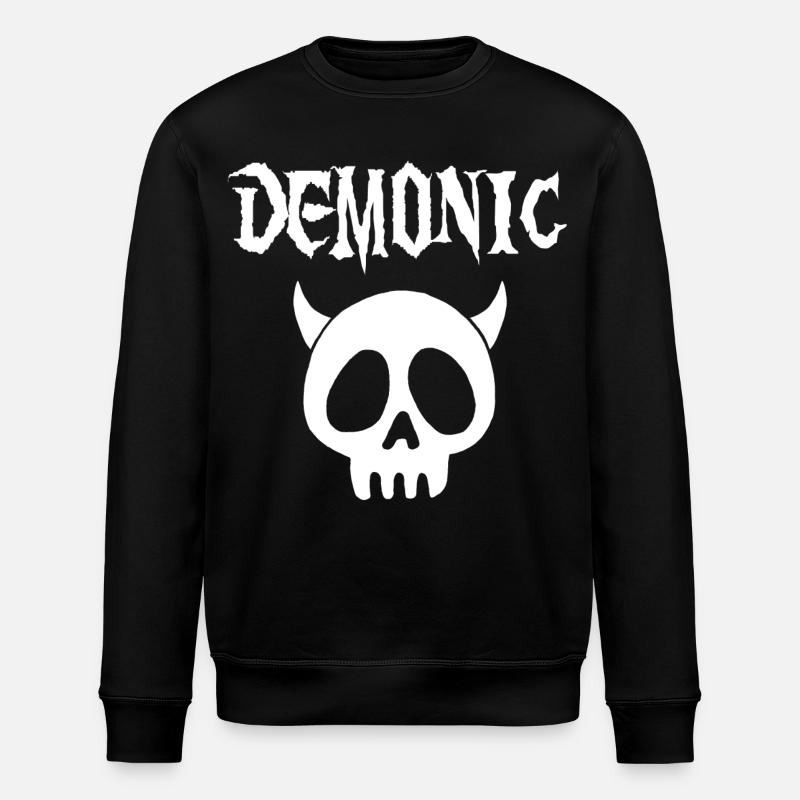 White Demonic Skull - Stanley/Stella ROLLER Unisex Organic Sweatshirt - black