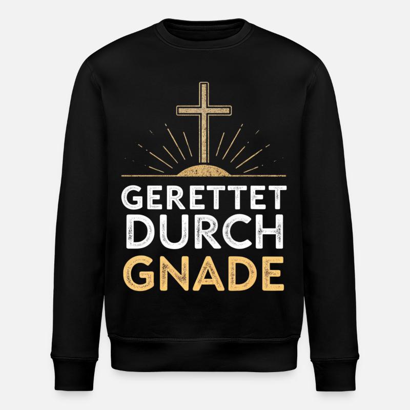 Gerettet durch Gnade Kreuzdesign - Stanley/Stella Unisex Bio-Sweatshirt ROLLER - Schwarz