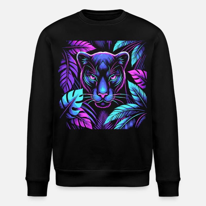 Lebendiger Panther mit tropischen Blättern Design - Stanley/Stella Unisex Bio-Sweatshirt ROLLER - Schwarz