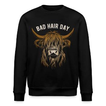 Hochland Rind Bad Hair Day - Lustiger Spruch - Stanley/Stella Unisex Bio-Sweatshirt ROLLER - Schwarz - Vorne - Nik (191cm)