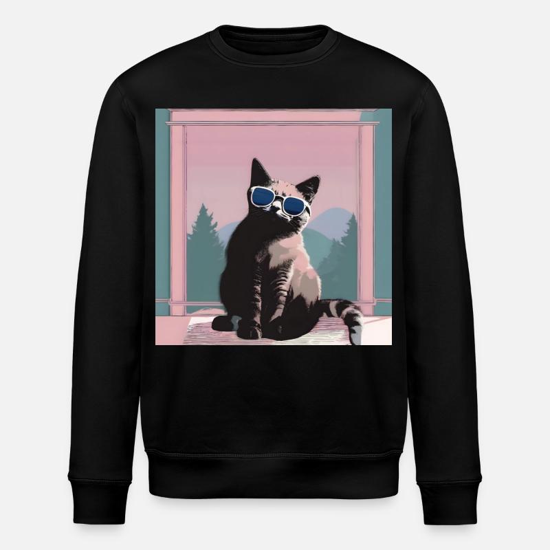 Katz im Retro-Sommerlook - Stanley/Stella Unisex Bio-Sweatshirt ROLLER - Schwarz