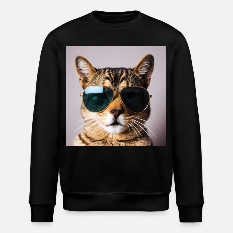 Katze mit Sonnenbrille - Stanley/Stella Unisex Bio-Sweatshirt ROLLER - Schwarz