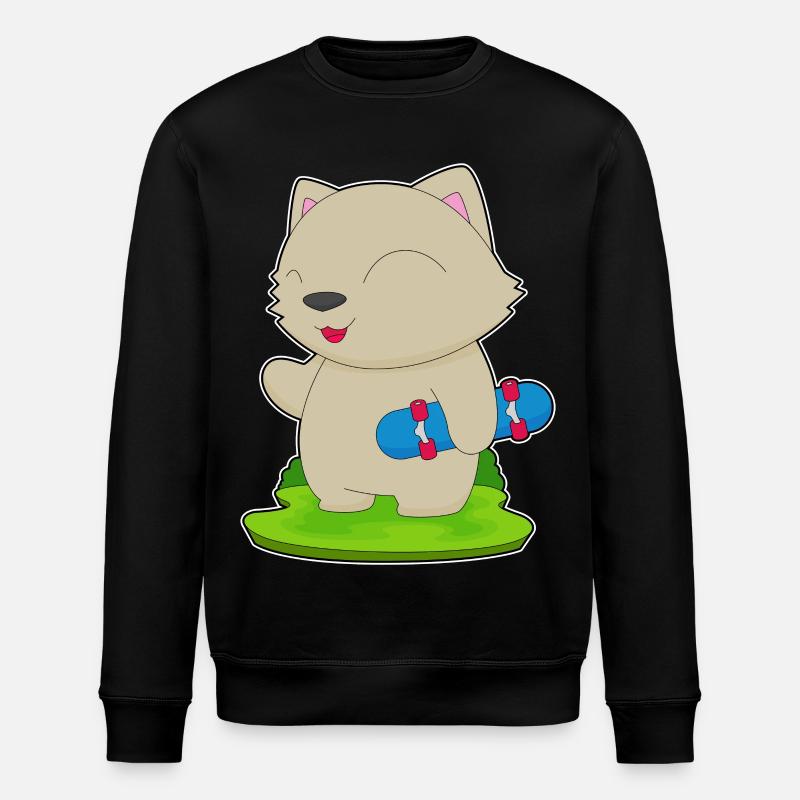 Chat Skater Skateboard - Sweat bio ROLLER Stanley/Stella Unisexe - noir