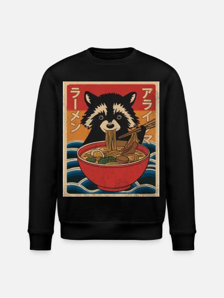 Kawaii Raccoon Ramen Funny Japanese Anime - Stanley/Stella ROLLER Unisex Organic Sweatshirt - black