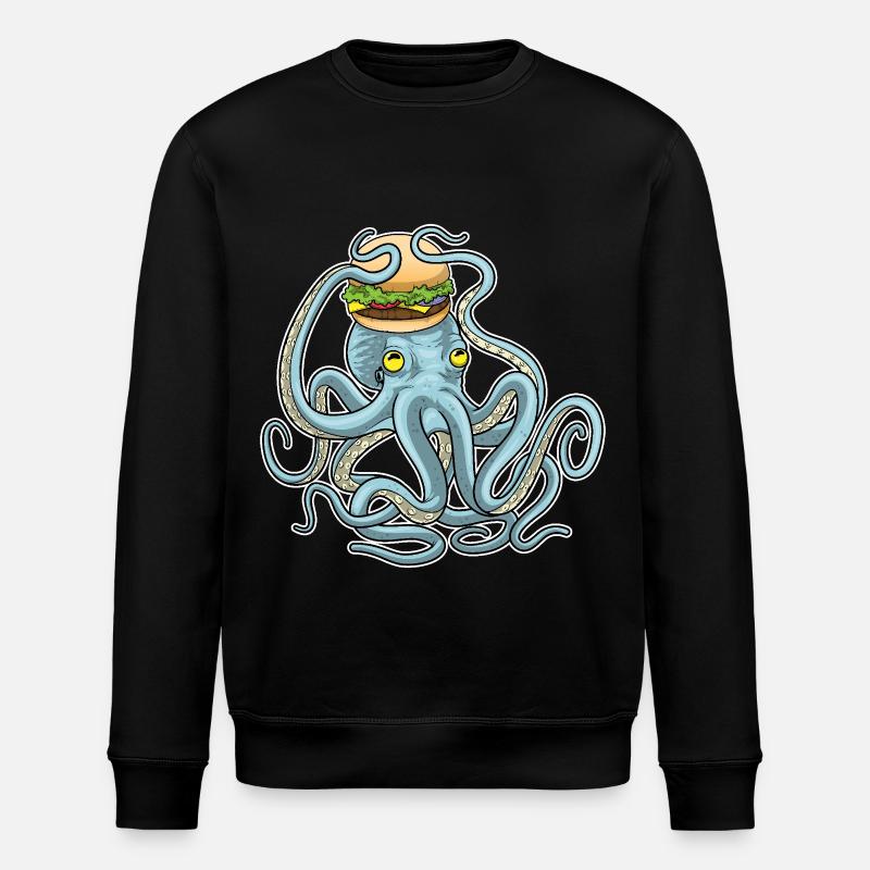 Octopus Cheeseburger - Stanley/Stella ROLLER Unisex Organic Sweatshirt - black