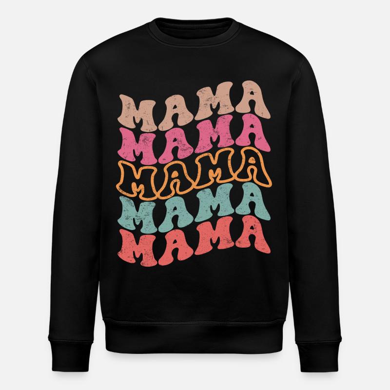 Retro Groovy Mama Text Pattern - Stanley/Stella ROLLER Unisex Organic Sweatshirt - black