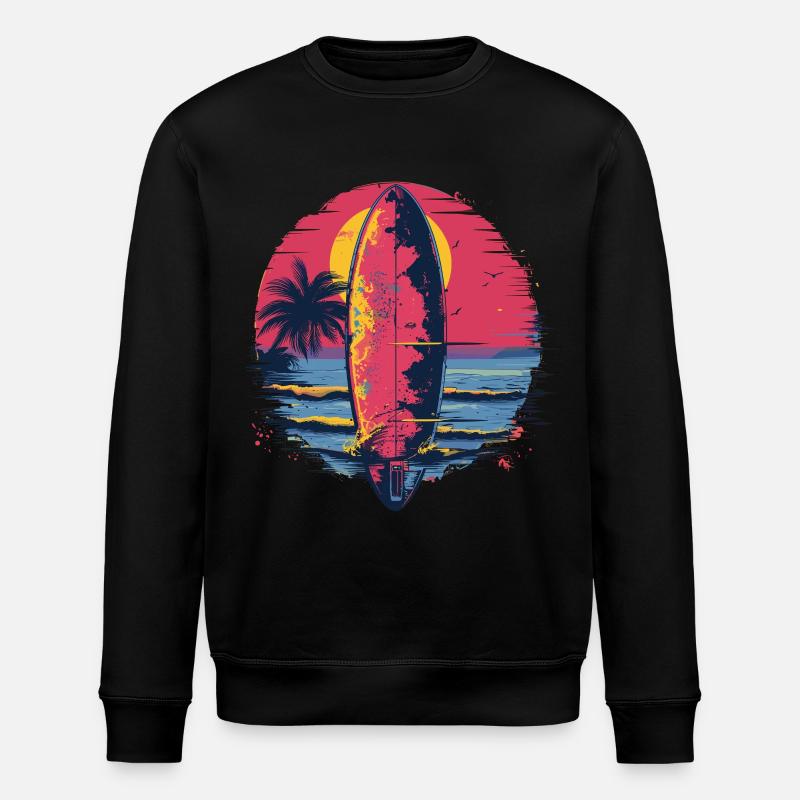 Surfbrett Synthwave - Stanley/Stella Unisex Bio-Sweatshirt ROLLER - Schwarz
