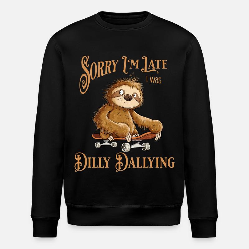 Sloth With Skateboard Dilly Dallying - Stanley/Stella ROLLER Unisex Organic Sweatshirt - black