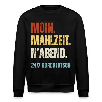 Norddeutsch Moin Mahlzeit N'Abend Lustiger Spruch - Stanley/Stella Unisex Bio-Sweatshirt ROLLER - Schwarz - Vorne - Nik (191cm)