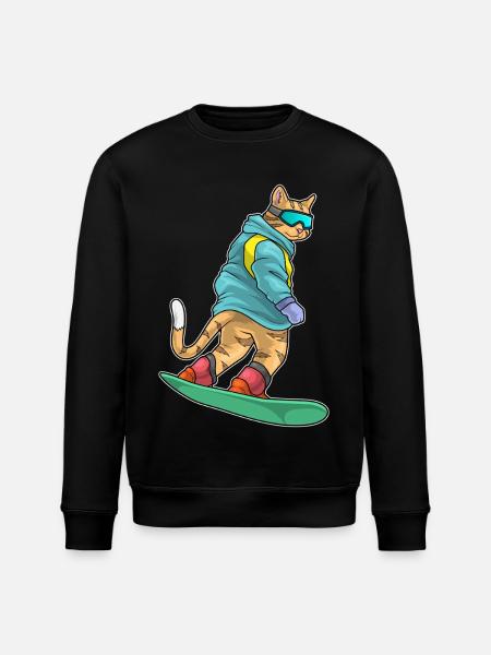 Cat Snowboarder Snowboard - Stanley/Stella ROLLER Unisex Organic Sweatshirt - black