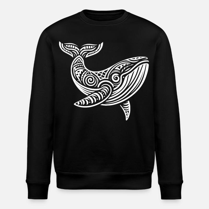 Baleine grise tribale - Sweat bio ROLLER Stanley/Stella Unisexe - noir