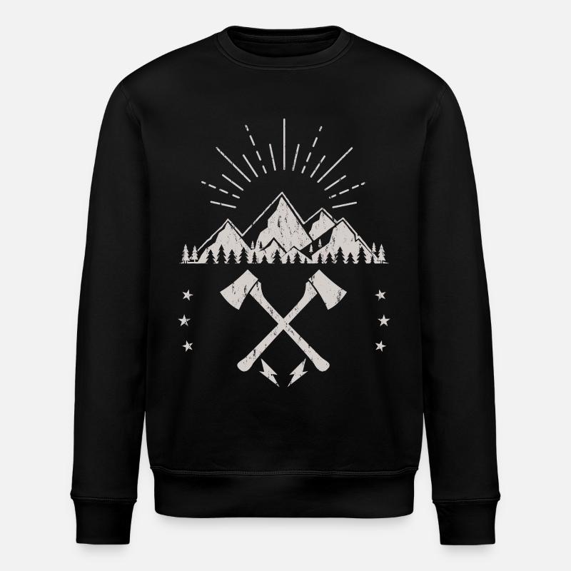 Rugged Mountain Sunrise Axe Emblem - Stanley/Stella ROLLER Unisex Organic Sweatshirt - black