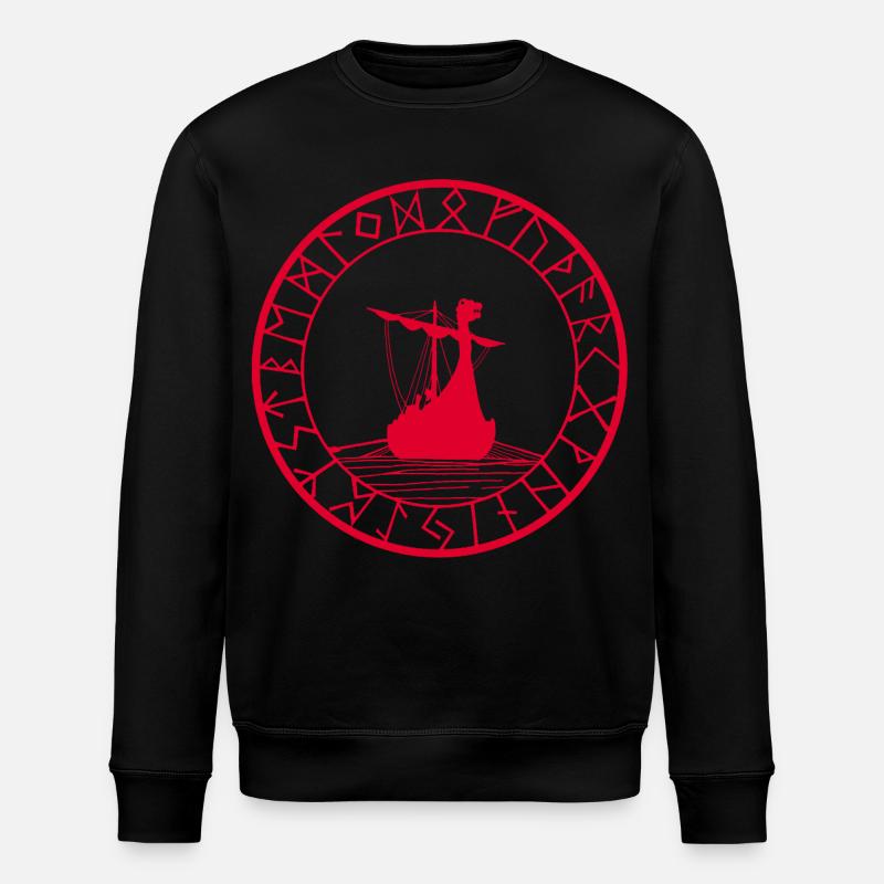 Red Viking Longship and Compass - Stanley/Stella ROLLER Unisex Organic Sweatshirt - black