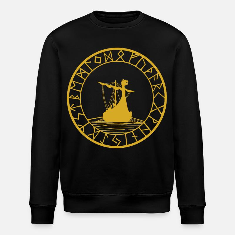 Viking yellow longship and compass - Stanley/Stella ROLLER Unisex Organic Sweatshirt - black