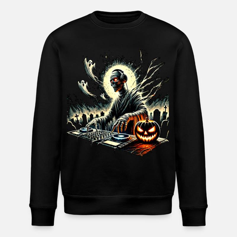 Halloween DJ Skull with Pumpkin - Stanley/Stella ROLLER Unisex Organic Sweatshirt - black
